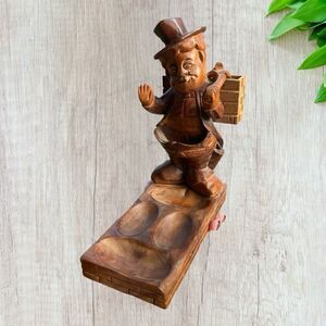 Hand Carved Camphor Wood Folk Art Caddy Tray Dresser Organizer Men's Vintage